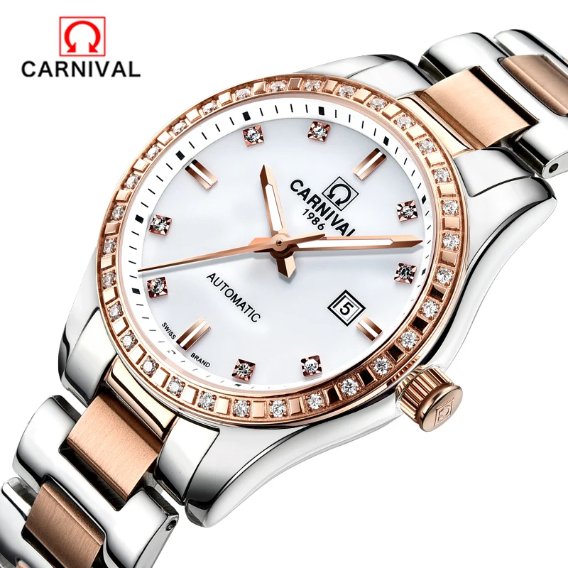

CARNIVAL Brand Fashion Casual Watch Mechanical Wrist Women Watches Relogio Feminino Date Clock Female Waterproof 30M Watch Ladie