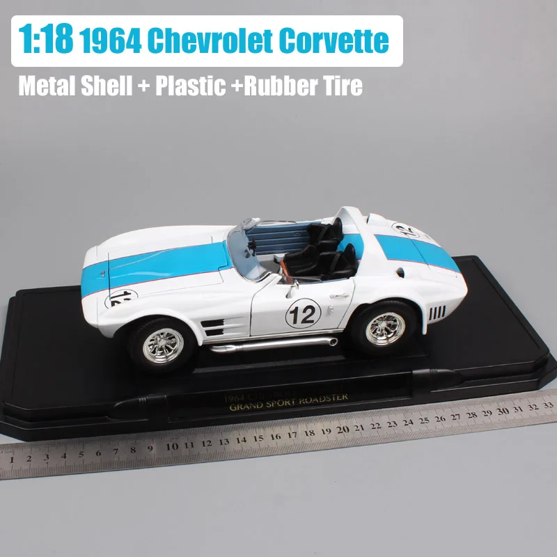 1:18 Масштаб винтажный дорожный знак 1964 Chevrolet Corvette C2 Grand Sport Sting Ray racing Roadster автомобиль Литой седан модель игрушки - Цвет: 1964 Chevrolet Corve