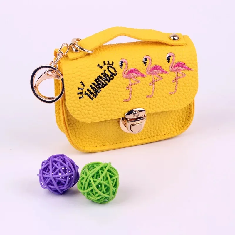 Flamingo-Yellow 1 шт. кошельки супер мини модные сумки Kawaii Мультфильм Дети Портмоне Сумочка для ключей, карточек подарок для девочек и женщин - Цвет: Flamingo-Yellow