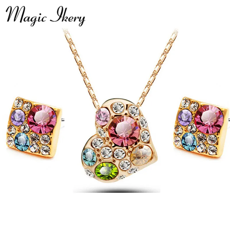 Комплект ювелирных украшений Magic Ikery розовое золото с кристаллами для невесты