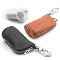 qialino fashion portable genuine leather mini pocket case cover for apple airpods simple loading car keys coin cowhide bag