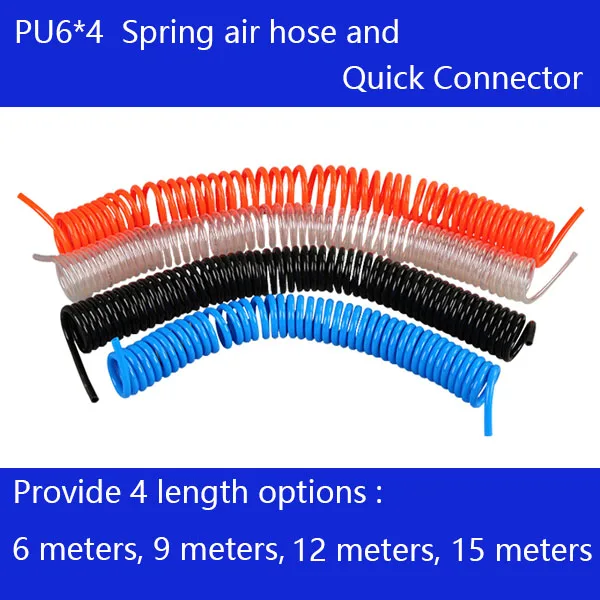 

Free shipping PU6*4mm spring air compressor hose and quick detachable connectors, pneumatic hose 6-15M, Air compressor parts