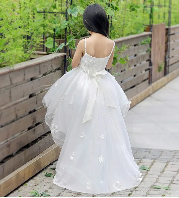 Летнее белое платье принцессы на бретельках с цветочным узором для девочек