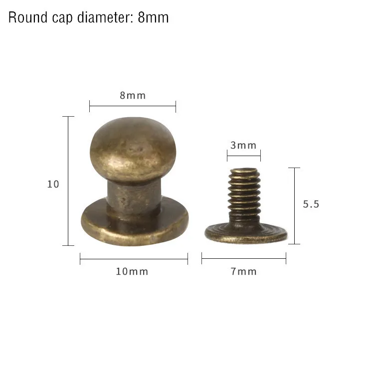 Bronze Monk Head 8mm 30 комплектов ручка из металлического сплава, винтовые заклепки, шпильки, поделки своими руками, кожаный ремешок для часов, круглая голова монаха, заклепки, шипы, декоративные пряжки для ногтей - Цвет: Bronze Monk Head 8mm