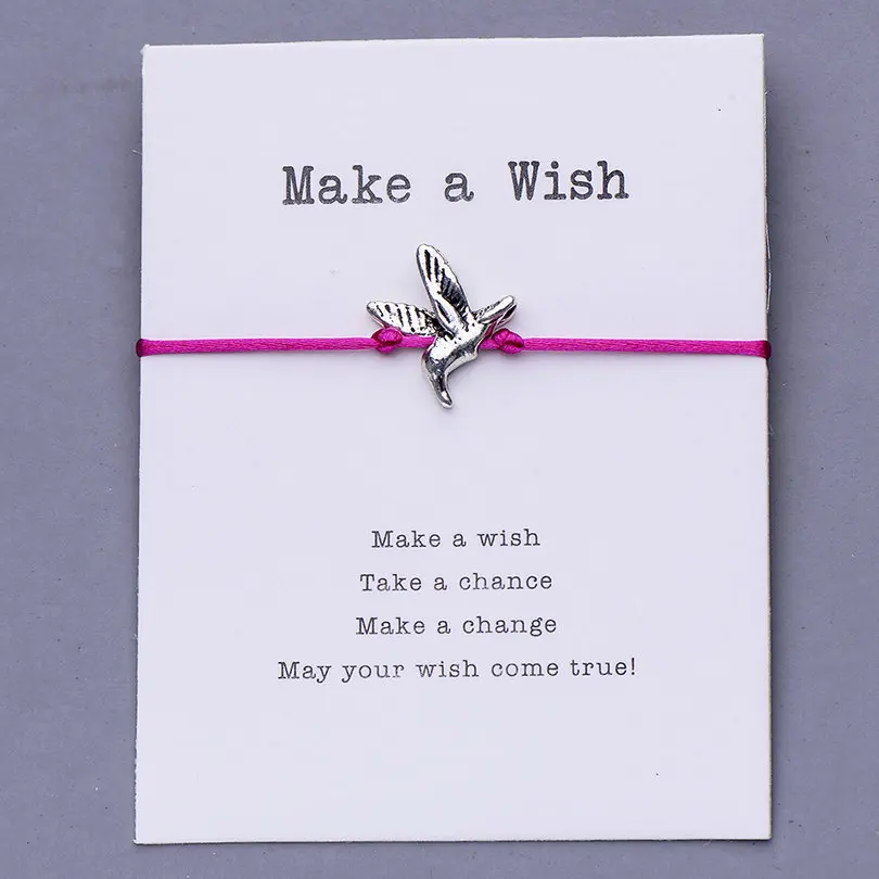 hot pink with card Pipitree, сделай пожелание, птица, Чайка, очаровательный браслет, дружба, вдохновляющий подарок, красная струна, браслеты с пожеланиями, женские, мужские, детские ювелирные изделия - Окраска металла: hot pink with card