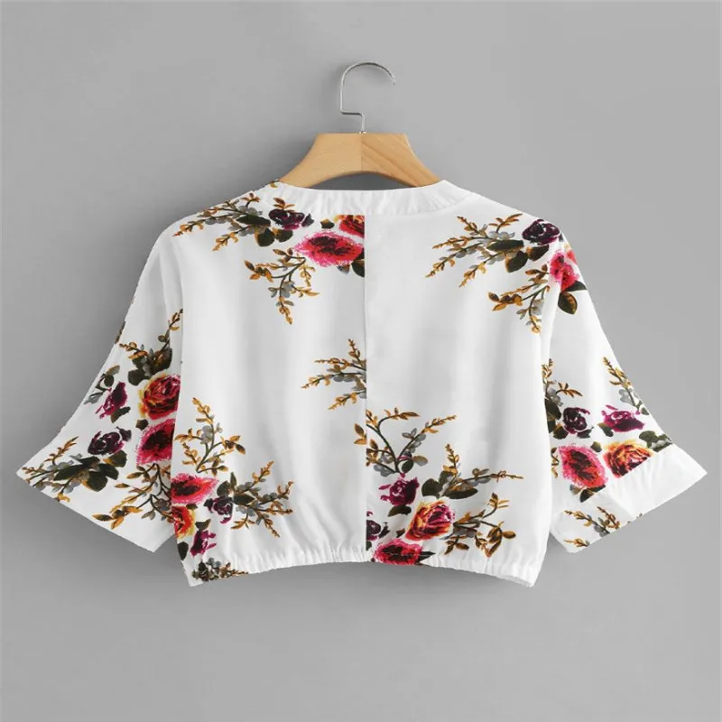 Printed shirt 2019 printed short-sleeved cardigan chiffon loose waist-down women's |