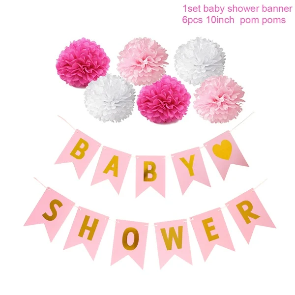 Pompom banner pink LAPHIL 16 дюймов Baby Shower Фольга воздушные шары синий розовый его для мальчиков и девочек с надписью балон детское украшение для душа Пол раскрыть вечерние поставки - Цвет: Pompom banner pink