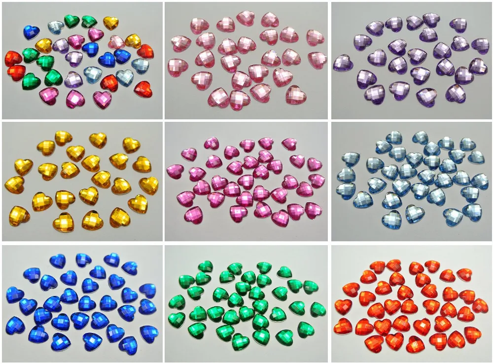 

100 Mixed Color Acrylic Faceted Heart Flatback Rhinestone Gems 12X12mm No Hole Decorative Accessories