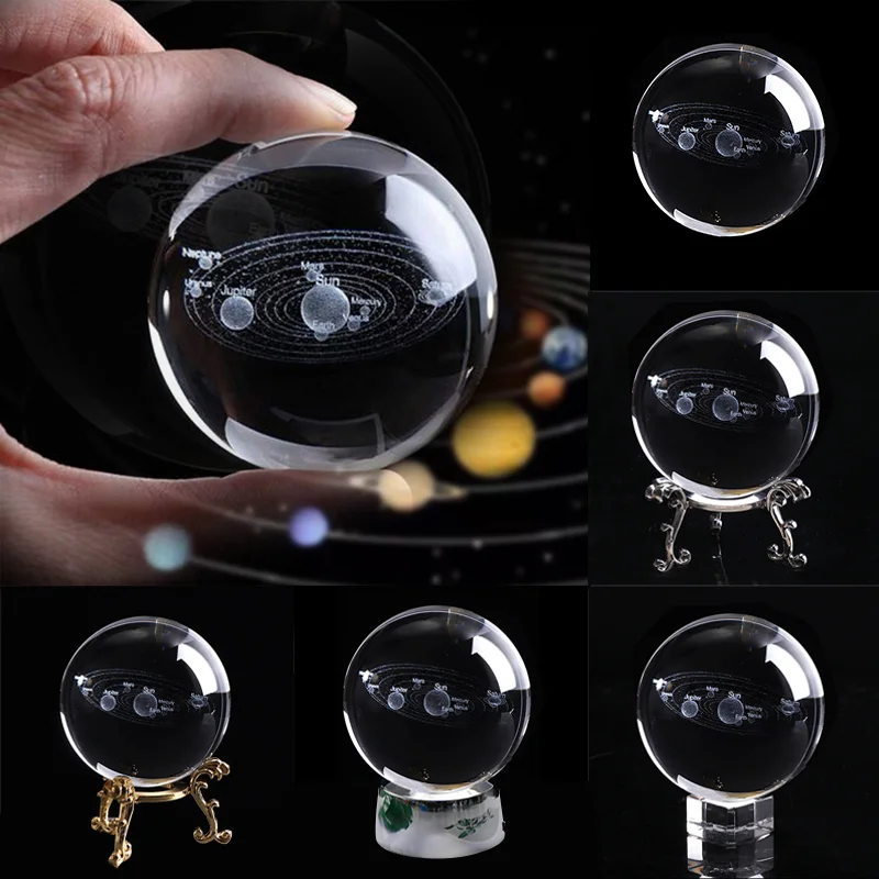 Новинка, 6 см, 3D солнечная система, глобус, хрустальный шар, светодиодный светильник, базовая модель, сфера, стеклянный шар для домашнего декора, подарок