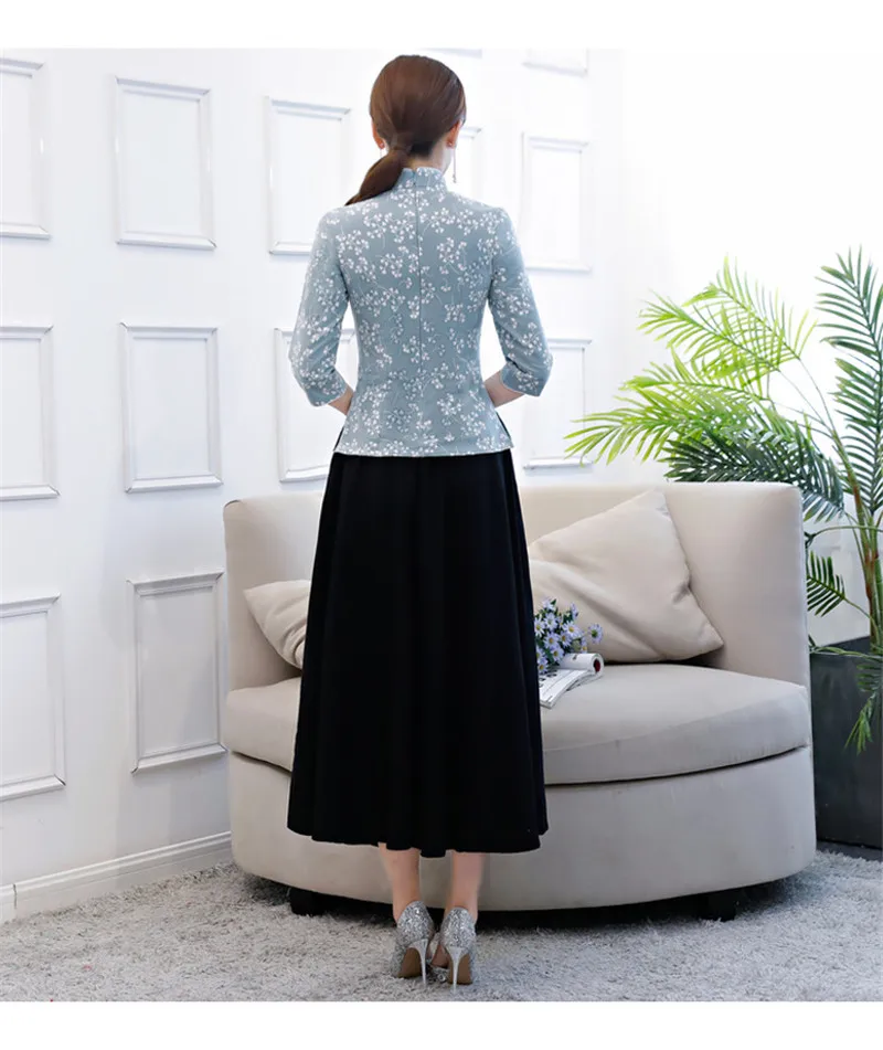 Осенние Топы Cheongsam, повседневные традиционные китайские топы, весенне-летний костюм с рукавами три четверти, фиолетовые Топы
