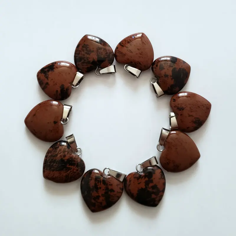 Mahogany Obsidian Модные высококачественные подвески в виде сердца из натуральных камней для изготовления ювелирных изделий diy, 30 шт./лот - Окраска металла: Mahogany Obsidian
