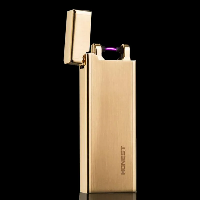 Ультратонкая импульсная дуговая Зажигалка металлическая Новинка USB Зажигалка перезаряжаемая ветрозащитная Бездымная электрическая зажигалка гаджеты для мужчин cakmak - Цвет: gold
