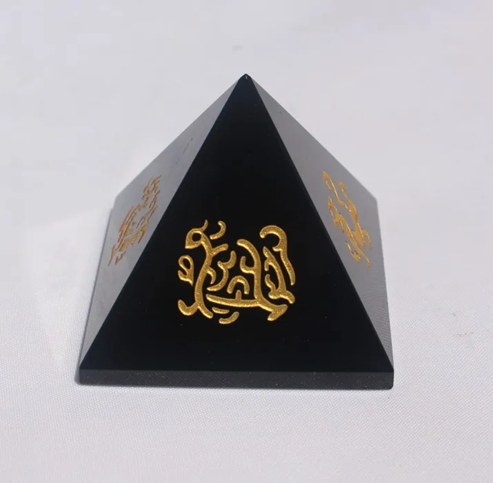 Природный кристалл обсидиан Пирамида четыре Бог Зверь бронзовые предметы мебели