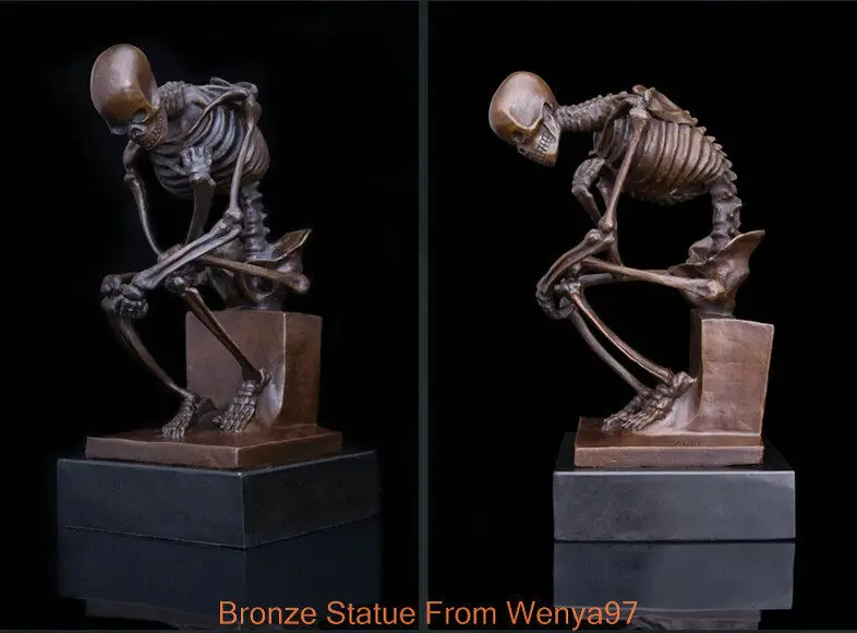 SS Art Deco Sculpture Skeleton Skull The Thinker Bronze Statue Signed ## QQ | Дом и сад