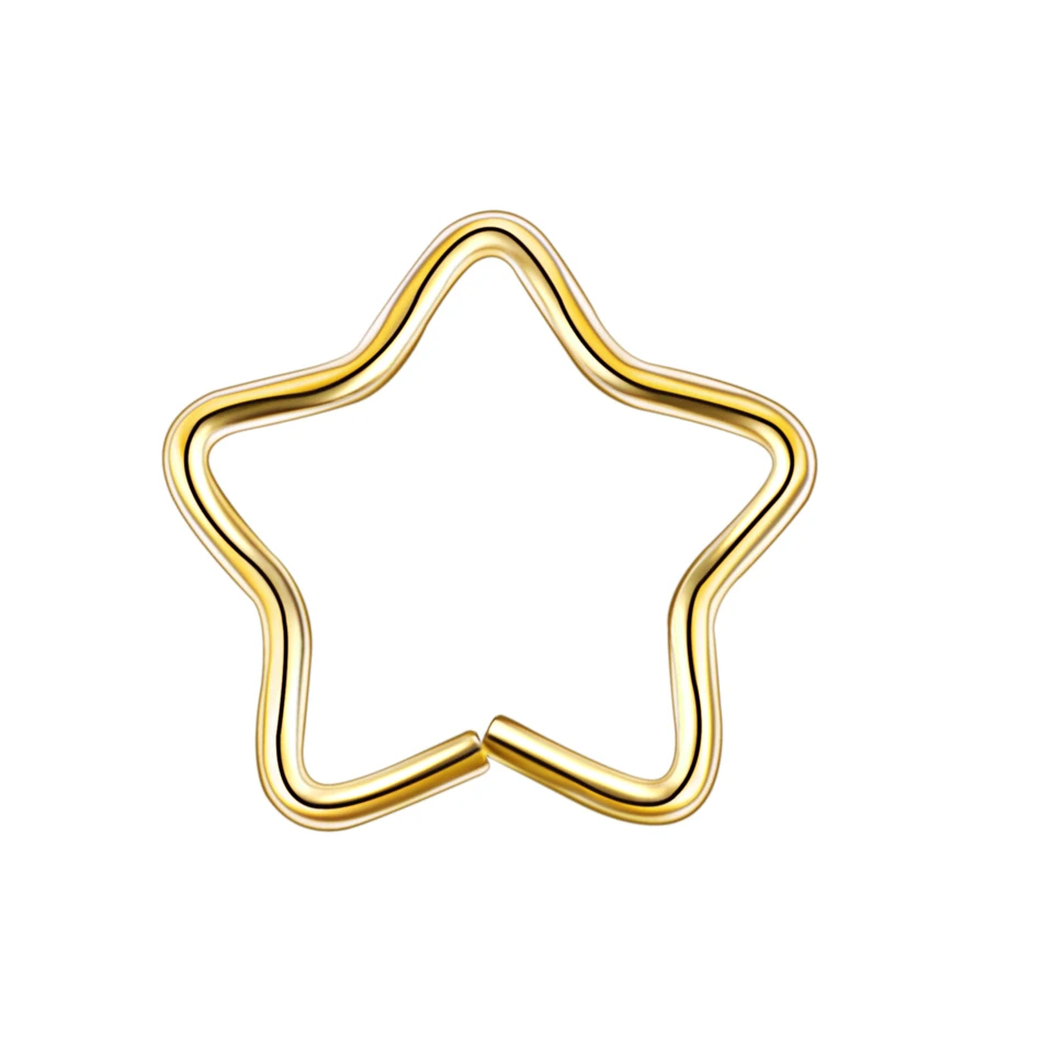 Gold Star 12mm 1 шт. 316l хирургическая сталь Daith Сердце Звезда Кольцо хрящ трагус Пирсинг Кольца для губ Нос Кольца орбитальные Ушные Шпильки спираль ювелирные изделия 20 г - Окраска металла: Gold Star 12mm