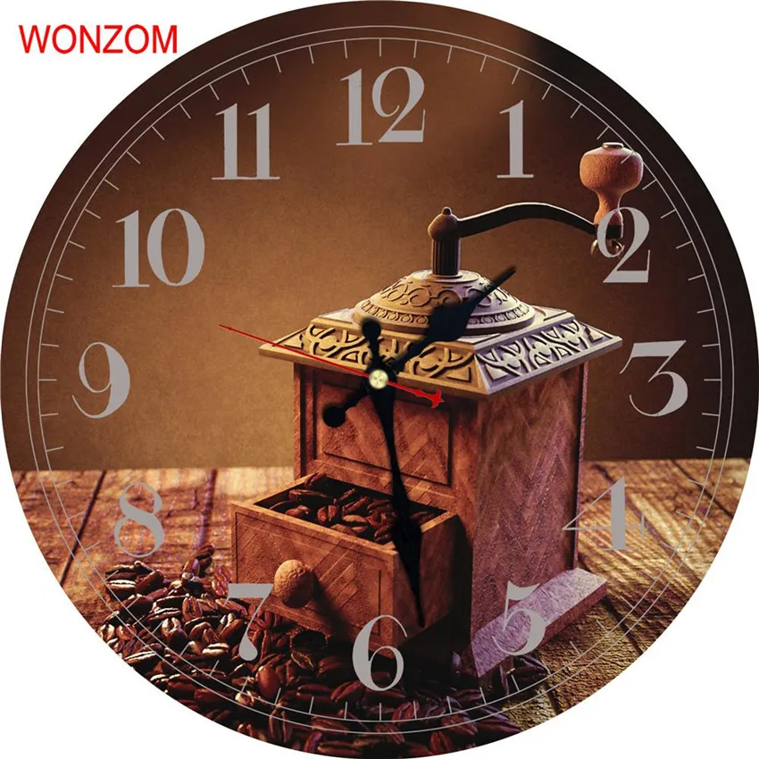Современные большие настенные часы WONZOM в виде кофейных зерен бесшумные для