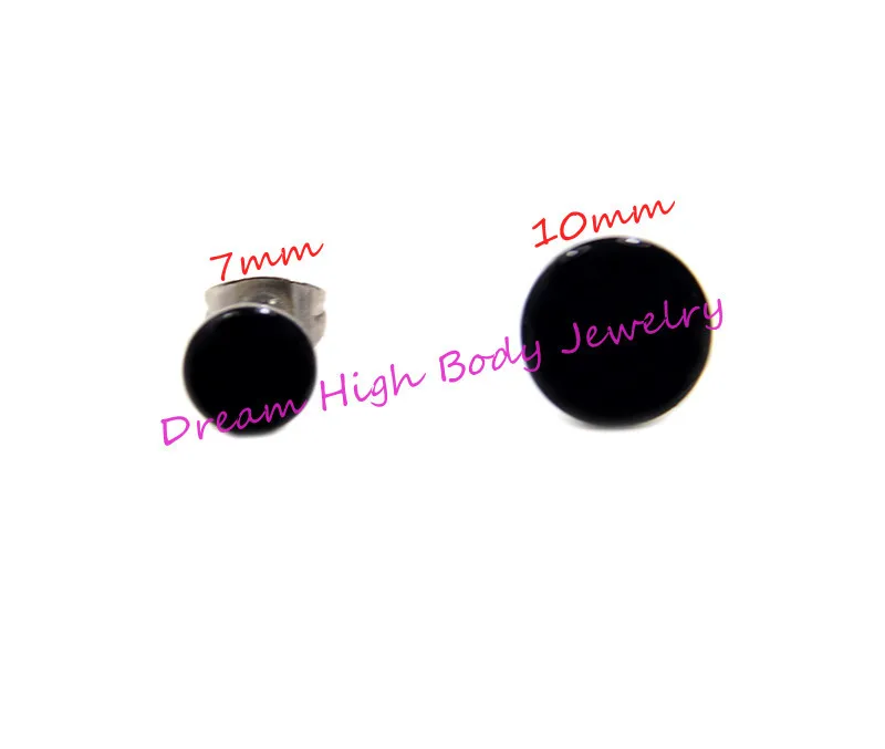 

HENGKE Jewelry Black Oil Ear Stud 7MM and 10mm Ear Nail pin 316L stainless steel Not Fade not allergies 100pair/lot