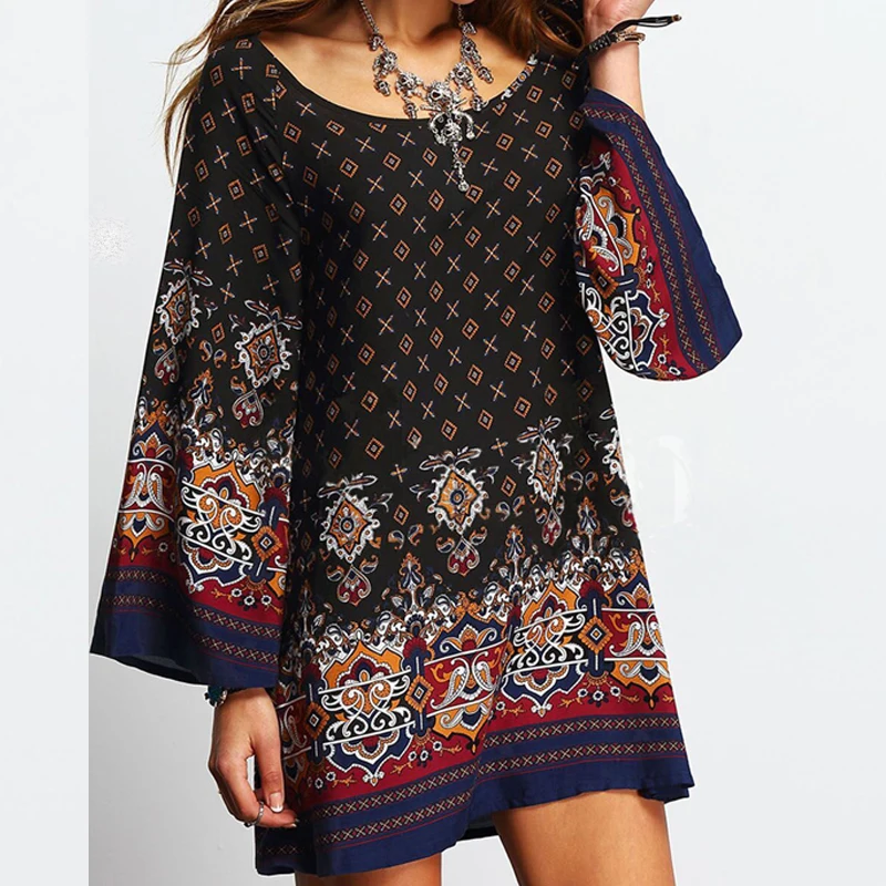 Женская блузка с длинным рукавом Boho винтажная цветочным принтом|neck blouse|blouses topsround