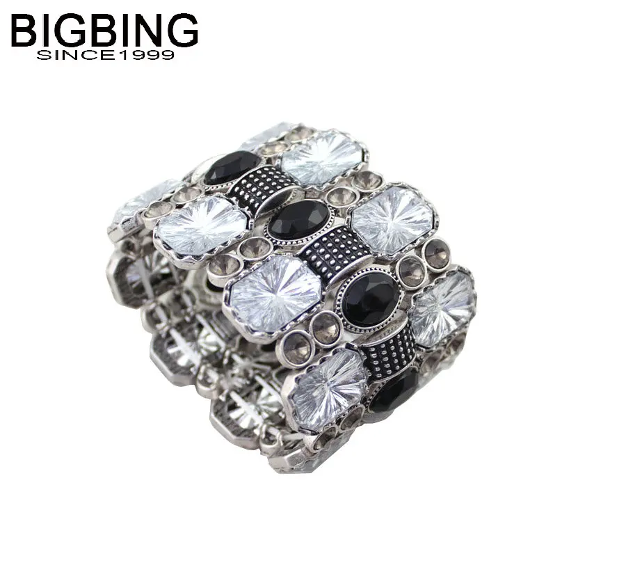 J205 BIGBING ювелирные изделия, модный ретро серебряный золотой кристалл, широкий растягивающийся браслет, модный браслет, высокое качество, без никеля - Окраска металла: silver