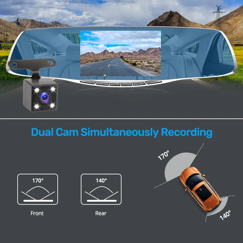 Новинка Full HD 1080P автомобильная Dvr камера Авторегистратор 5 дюймов Зеркало заднего вида Цифровой видеорегистратор Два объектива Регистратор Видеокамера