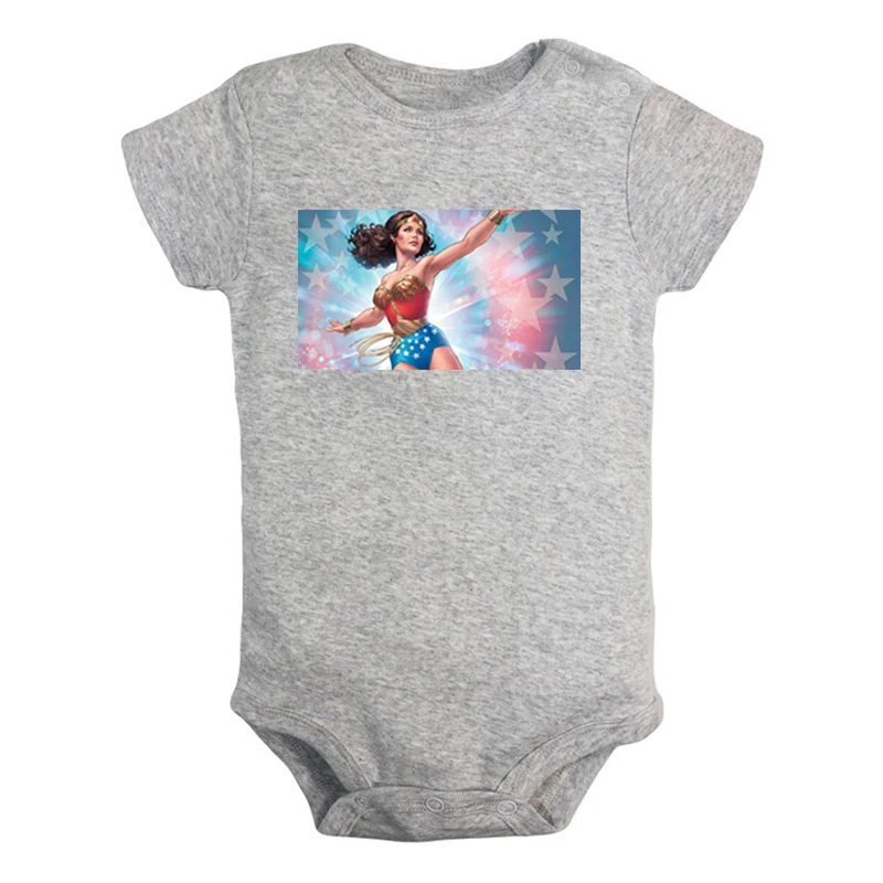 ieBodysuits2111G Чудо-Женщина ободок для волос в стиле Чудо-Женщина Супергерой Диана Принц Одежда для новорожденных девочек и мальчиков комбинезон с короткими рукавами, комбинезоны, комплекты из хлопка - Цвет: ieBodysuits2111G