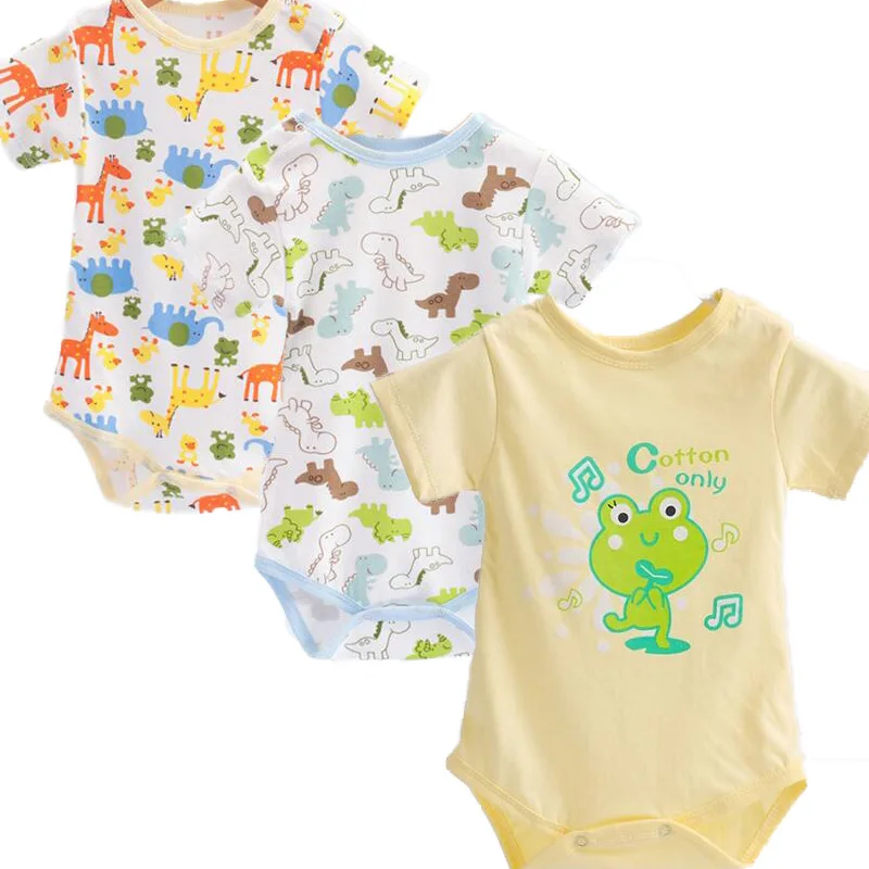 3pcs/lot One Piece Newborn Baby Bodysuits Girls Jumpsuits Cotton Summer Short Toddler Boys Print Clothes | Детская одежда и обувь