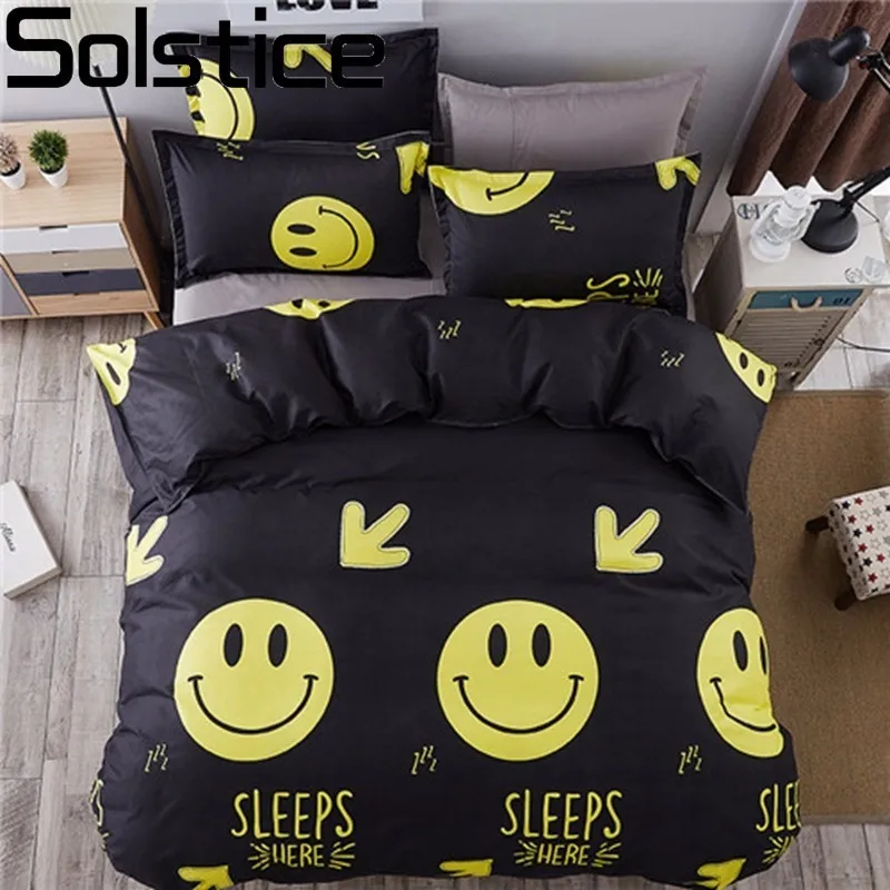 Solstice печать мультфильм черный Emoji улыбающееся лицо 3/4 шт. постельного белья