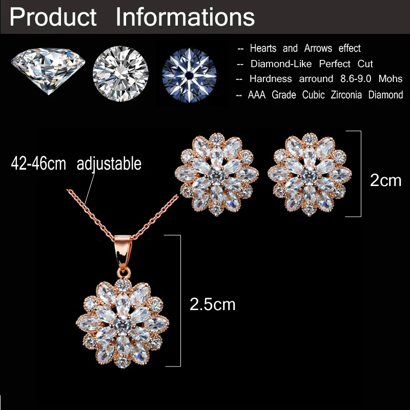 Комплект из серег и ожерелья цвета розового золота с фианитом|brand jewelry sets|fashion