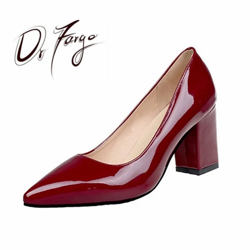 

DRFARGO Women Pumps Block Square High Heel Patent Leather Pointed Toe Comfortable Shallow Office Ladies Shoes Size33-43