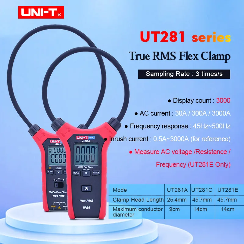 UNI-T UT281A/UT281C/UT281E True RMS Smart AC 3000A Flexible Clamp Meter Multimeter Ammeter with backlight dsplay