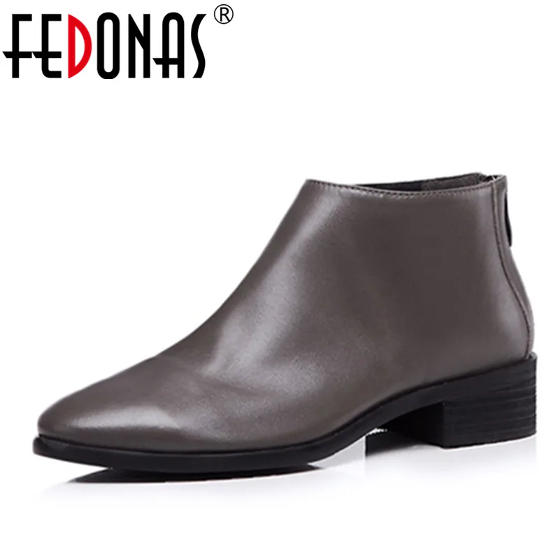 Женские Классические ботинки FEDONAS теплые офисные из натуральной кожи с