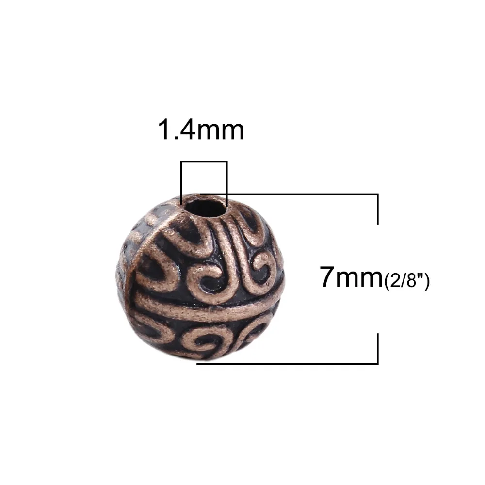 DoreenBeads, цинковый сплав, античный медный круглый разделитель, бусины DIY, компоненты, около 7 мм(2/") Диаметр, отверстие: около 1,4 мм, 50 шт