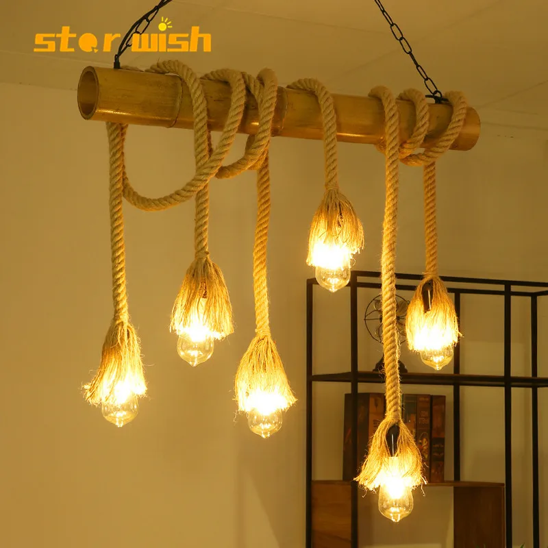Звезда желаю бамбуковая пеньковая веревка подвесной светильник для ресторана
