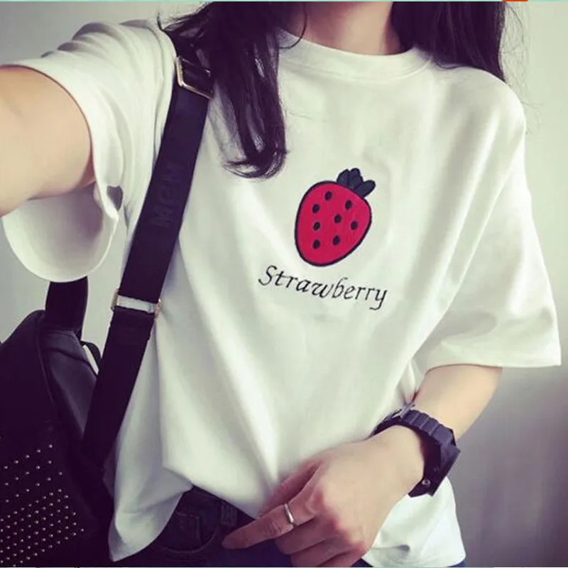 2017 летняя новинка Женская футболка с принтом клубники арбуза банана фруктов Harajuku