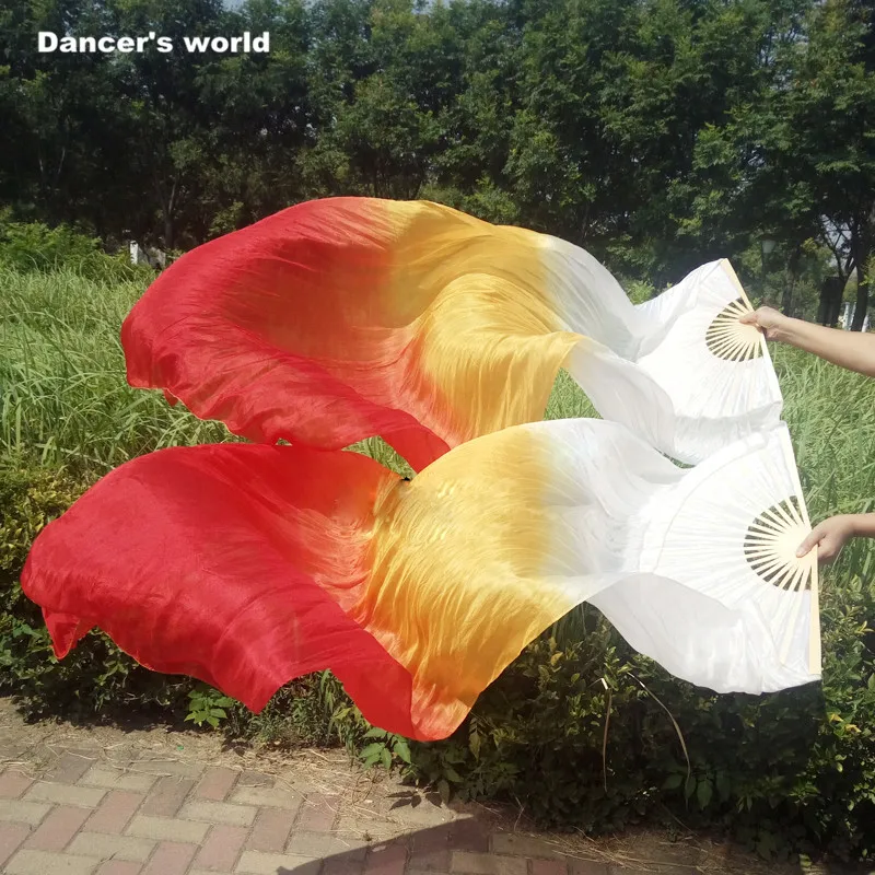 

Women belly dance fan veil handmade yellow red 100% silk belly dance fan 150/180 cm long belly dance accessories A pair
