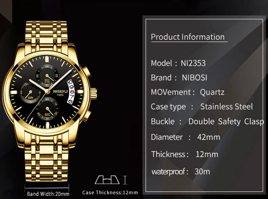 NIBOSI мужские часы Водонепроницаемый кварцевые Бизнес от топ бренда класса люкс