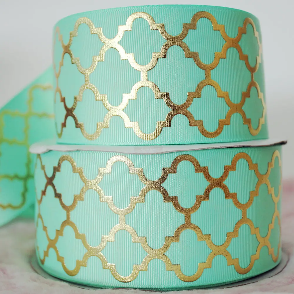 57mm 10 yards geometry foil gold printed ribbon grosgrain brand DIY fabric headband wrap 6 colors | Дом и сад