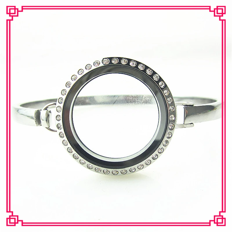 

Hot selling Stainless Steel Crystal 30mm Screw Floating Lockets Bangles DIY Bracelet Jewelry Floating Glass Bracelets Lockets
