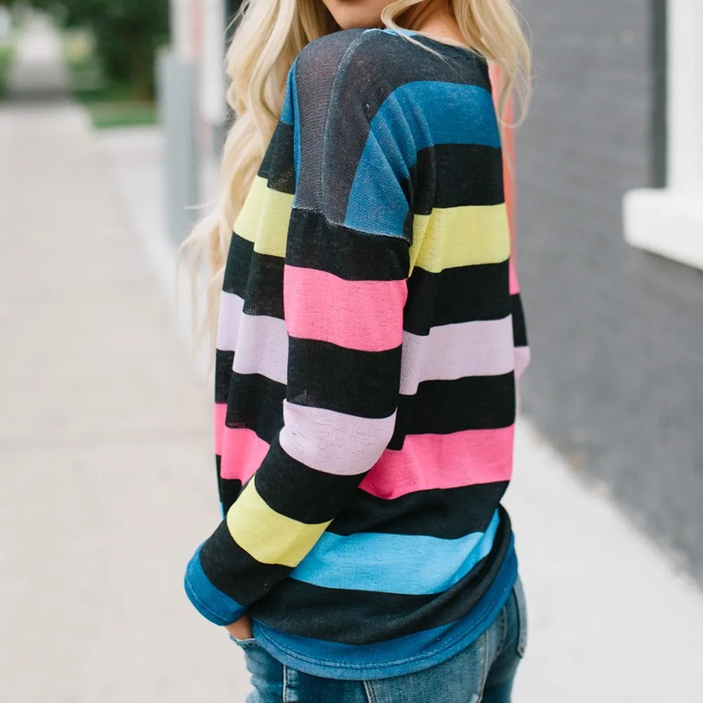 Женская футболка размера плюс пуловер в полоску с длинными рукавами и принтом