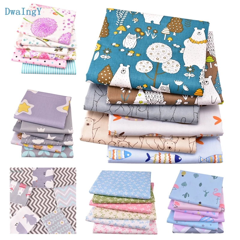 DwaIngY Printed Twill Cotton Fabric For Patchwork Cloth DIY & Sewing Quilting Fat Quarters Material Baby Doll 6pcs/lot 40x50cm