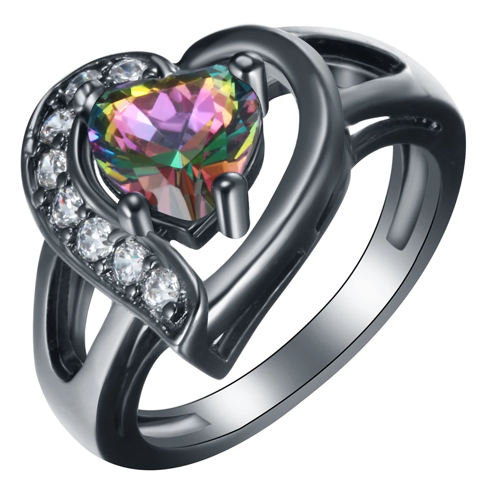 

New Magic Engagement Rings For Women 2019 Opal Blue Red Pink White Heart Zirconia Wedding Engagement Jewelry Opal Love Ring