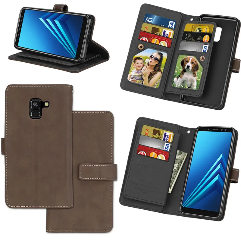 Для Samsung Galaxy J3 J5 J7 A3 A5 A7 A6 A8 плюс J4 J6 J8 чехол роскошный кожаный девяти карт чехол-портмоне с откидной крышкой