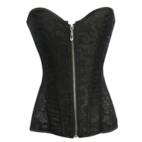 front zipper floral corset overbust black white cream waist trainer sexy women steel boned corselet blusa summer body shaper