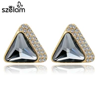 szelam high quality new arrival fashion trendy rhinestone stud earrings silvergold color triangle earrings for women ser140325
