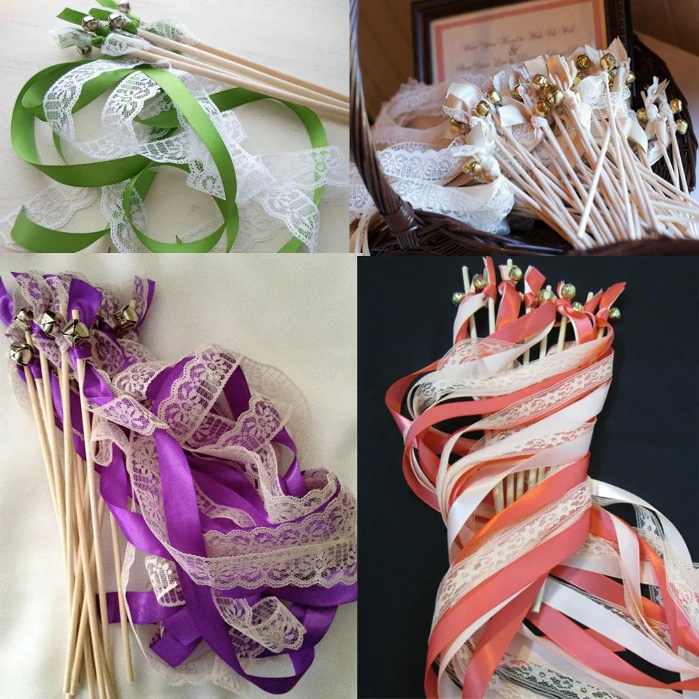 Новое поступление 3 ленты палочки свадебные с кружевной многоцветной лентой для