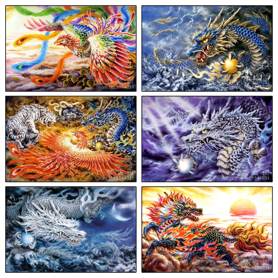 Китайская Алмазная мозаика с Фениксом и драконом 5d квадратная Вышивка крестиком