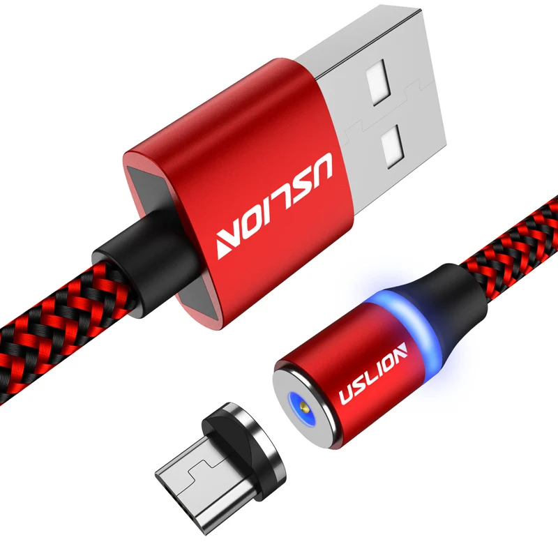 USLION светодиодный магнитный usb-кабель для samsung Xiaomi для iPhone XS X, магнитный штекер и кабель USB type C и кабель Micro usb для быстрой зарядки - Цвет: red