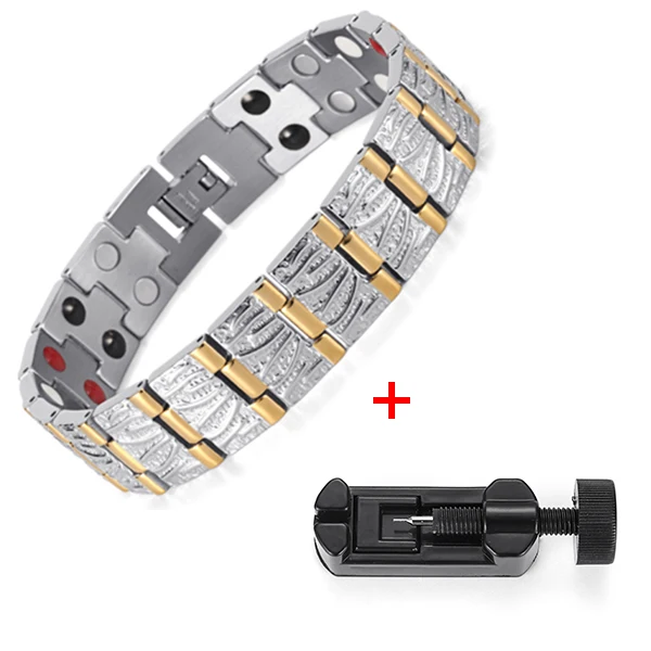 SGbracelet with tool Ювелирные изделия Rainso подарок на день рождения для мужчин пара золотое покрытие оздоровительный Германий сталь био магнитный браслет из нержавеющей стали OSB-065 - Окраска металла: SGbracelet with tool