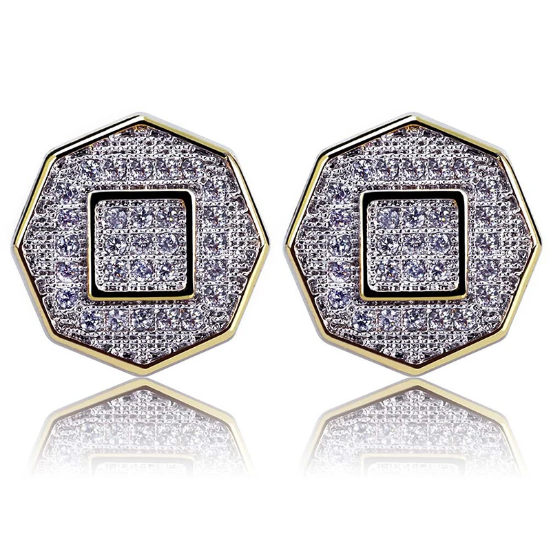 

Hip Hop Geometry CZ Stud Earring For Men Women Puffed Marine Micro Paved Full Bling Iced Out Earring Jewelry Gift Z4M083