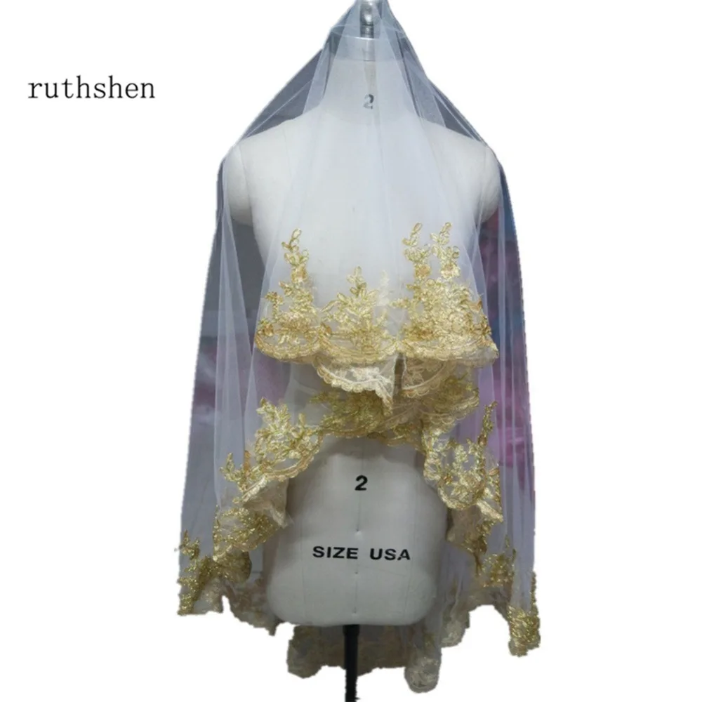 Фата свадебная ruthshen из тюля белая/слоновая кость с золотой кружевной аппликацией